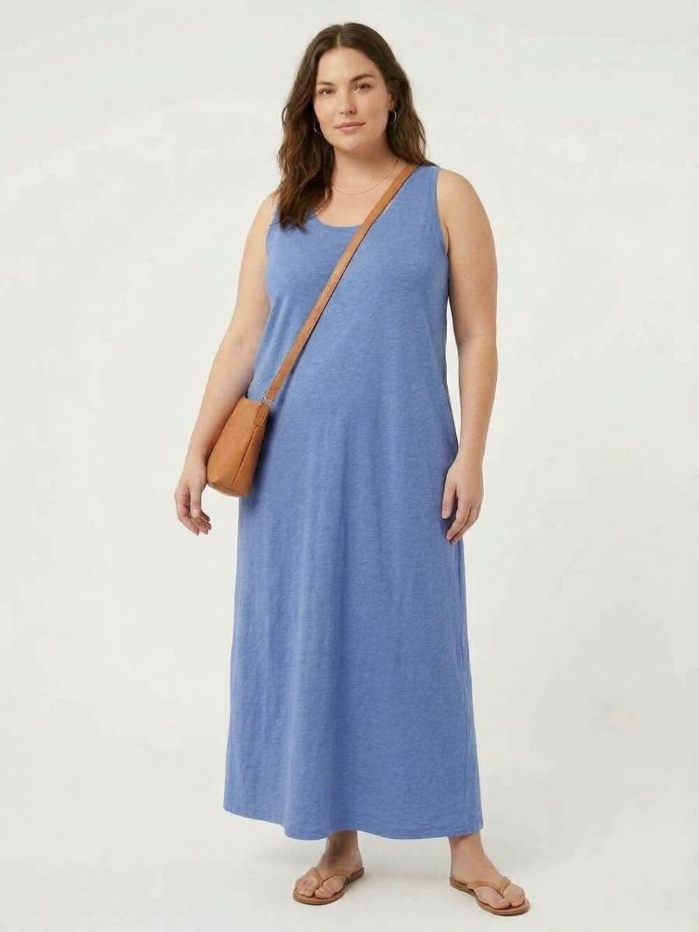 NWT PACT Women's XL Organic Cotton Maxi Tank Dress Cornflower Blue Lightweight
